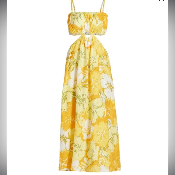 Faithful The Brand NWT El Rio Cut-Out Yellow Floral Linen Maxi Dress 10 - Picture 6 of 14